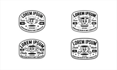 Fototapeta premium Cartoon Coffee Cup Logos with Happy Faces vector illustration