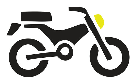 Simple graphic illustration of a classic motorcycle or moped with a bright yellow headlight.