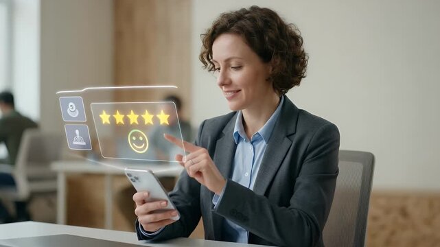 Engaging in digital innovation, a professional interacts with a holographic interface to create an account, while the camera slowly pans over a modern workspace, embodying a cinematic style.