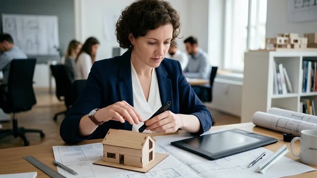 Professional businessperson demonstrating digital finance concepts with gentle ambient motion, featuring a slow pan of glowing icons, creating a cinematic atmosphere of innovation and security.
