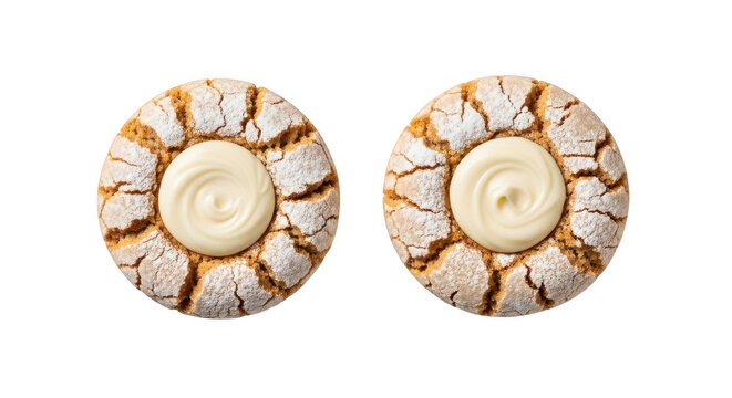 Two snickerdoodle cookies with white chocolate on transparent background