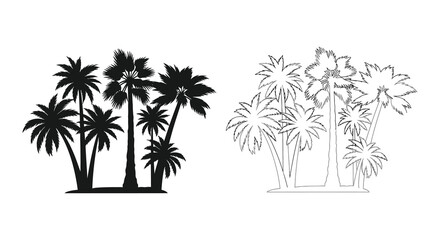 Fototapeta premium Tropical palm trees in contrasting black and white a striking silhouette