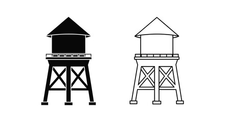Naklejka premium Two water tower designs one solid and one outlined in a stark contrast silhouette