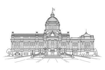 Obraz premium Monumental Architectural Sketch: A detailed architectural sketch of an impressive monumental building, showcasing intricate design and grandeur