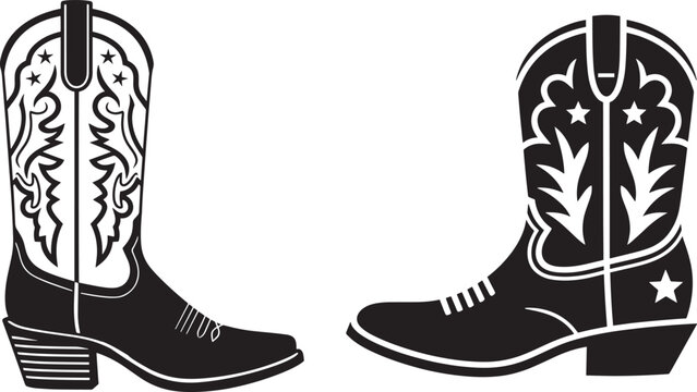  Traditional Western Cowboy Boots - Decorative Leather Boot Vector Icon Set
