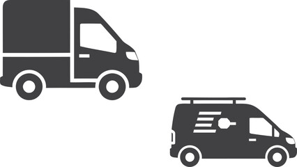Fototapeta premium Two delivery trucks isolated on transparent background for logistics and transportation use