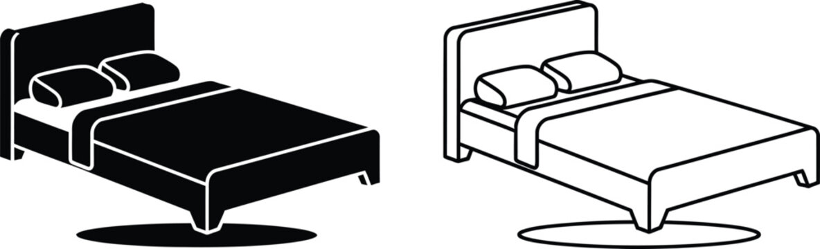 Bed line art, bed black and white, furniture illustration Vector