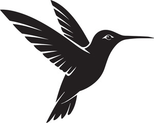Obraz premium Silhouette of a hummingbird in flight, black, set against a clean