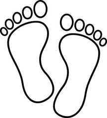 Obraz premium Simple and clean footprints outline icon showing two human feet with toes. Minimal line design on white background, perfect for health, walking, baby care, fitness, spa and lifestyle branding.