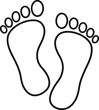 Simple and clean footprints outline icon showing two human feet with toes. Minimal line design on white background, perfect for health, walking, baby care, fitness, spa and lifestyle branding.