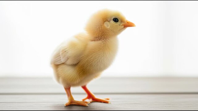 Cute little yellow baby chick walking 1.