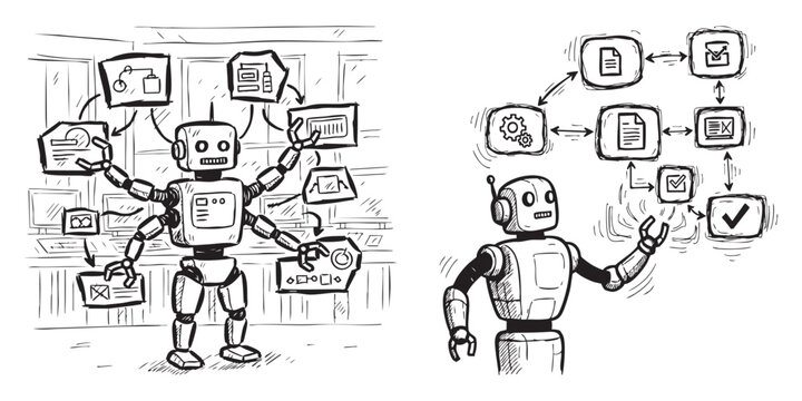 AI Automation Energy Blast Explosion Concept Black White Hand Drawn Sketch Transparent Background