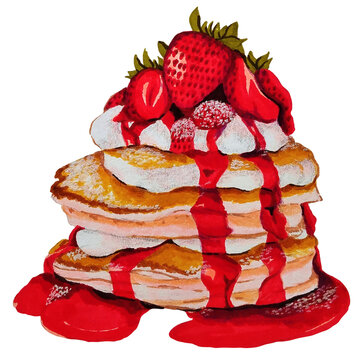 Pancakes with strawberry food illustration