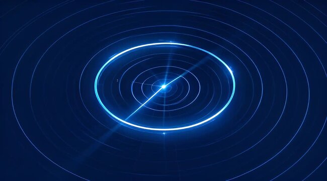 Glowing Blue Radar Scan with Circular Concentric Lines, Center Focus Point