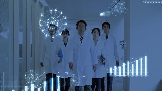 A video featuring imagery of the future and hope, showcasing technologies such as advanced medical care by medical teams utilizing AI data analysis, along with data analysis&mdash;featuring motion graphics,