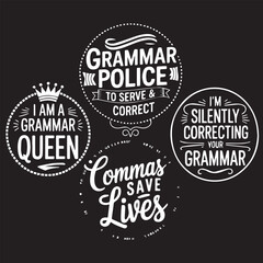 Fototapeta premium Grammar police circles on black background featuring white chalk style typography for school education