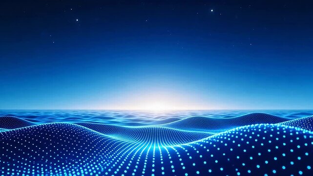 Digital wave landscape with glowing dots