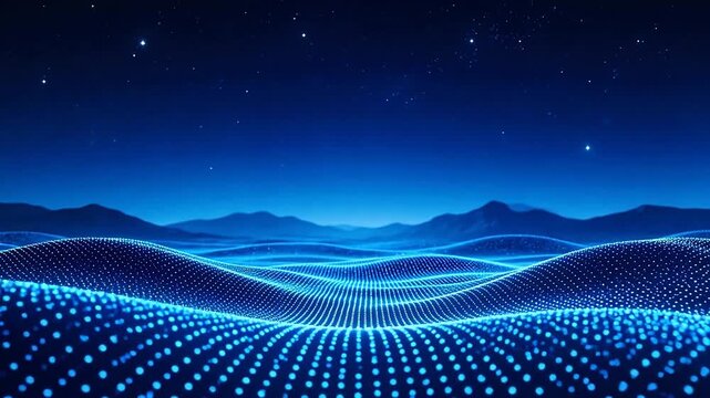 Digital landscape with glowing dots