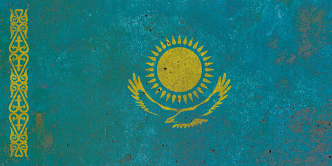 Kazakhstan national flag painted on textured wall mural background © Cristian Valderas