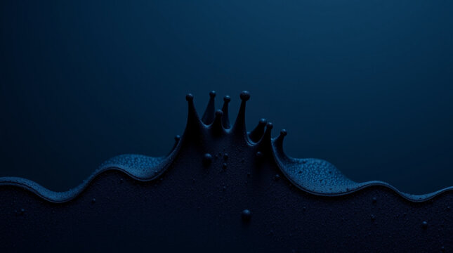 Deep blue liquid surface with a regal crown-shaped splash, sharp vertices, radiating ripples, and a mysterious dark back