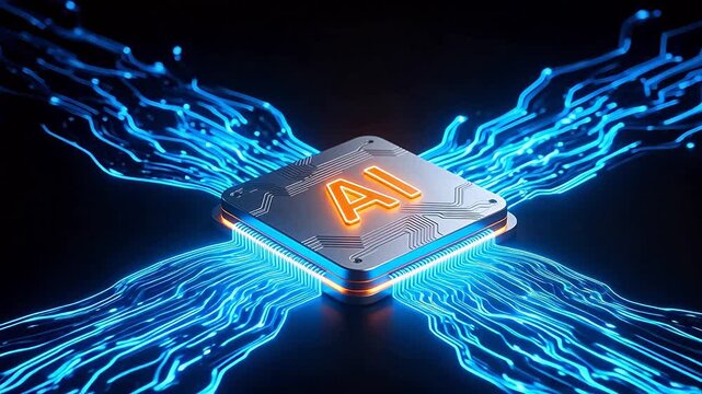 AI chip with glowing circuitry