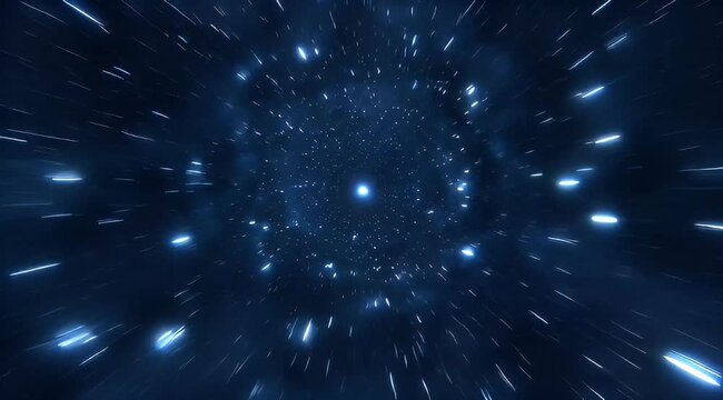Abstract cosmic background with blue light streaks simulating hyperspace travel effect