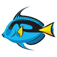 Obraz premium Blue Tang Surgeonfish Bright Blue Yellow Black Flat Vector Illustration