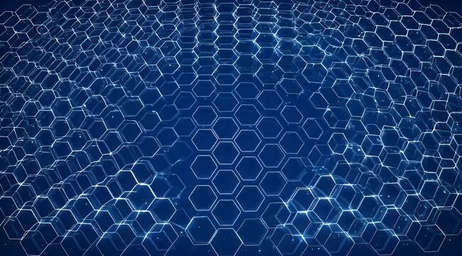 Abstract Blue Hexagonal Grid Motion Background, Futuristic Network Data Flow Animation, Digital Technology Seamless Loop