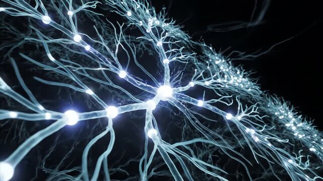 Abstract neuron cell network firing electrical impulses 4k video