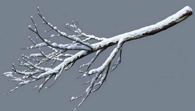 Snowy tree branch against a gray background