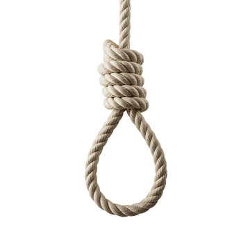 A noose made of rope hanging down from a loop isolated on a transparent background.