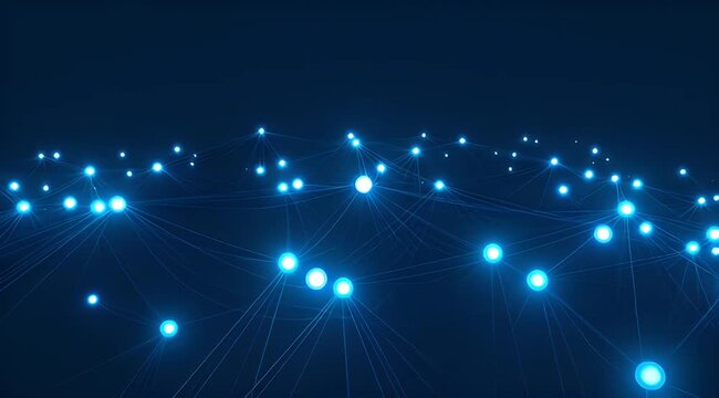 Abstract glowing blue network with interconnected dots representing data connection