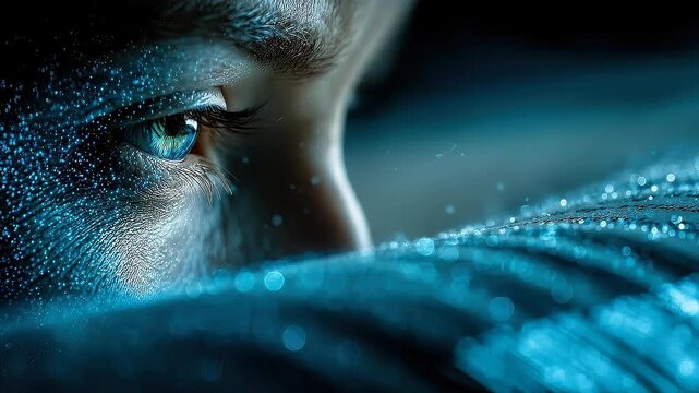 Artificial intelligence monitoring eye scanning digital data network representing regulatory compliance and governance oversight.