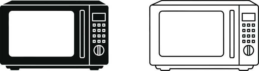 Obraz premium Microwave ovens line art black white Vector