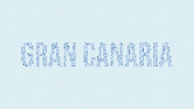 Gran Canaria dotted map animation. Digital style shape of the island. Gran Canaria shape and title blue dots appear with flickering effect. Spain. Modern Intro, outro, title, logo video.