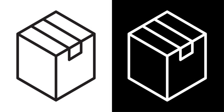 Shipping box icon in outline style showing sealed package, representing delivery, logistics, parcel shipment, e commerce orders and supply chain management.