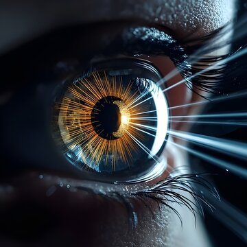 AI Artificial Intelligence Eye Vision, Digital Biometric Security Scan and Cybernetic Technology Background