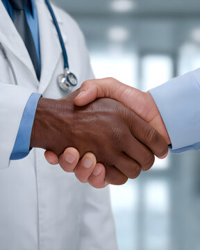 Healthcare professionals handshake hospital medical partnership trust close-up