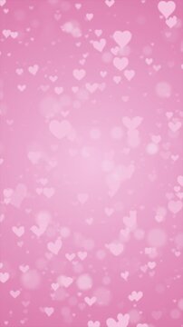 Pink Heart Bokeh Light Vertical Background with Floating Particles Romantic Soft Glow Loop | Ultra HD 4k