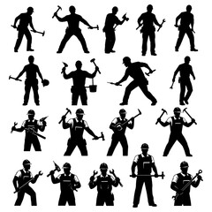 Fototapeta premium Construction workers and building makers silhouettes collection of labourers working on site