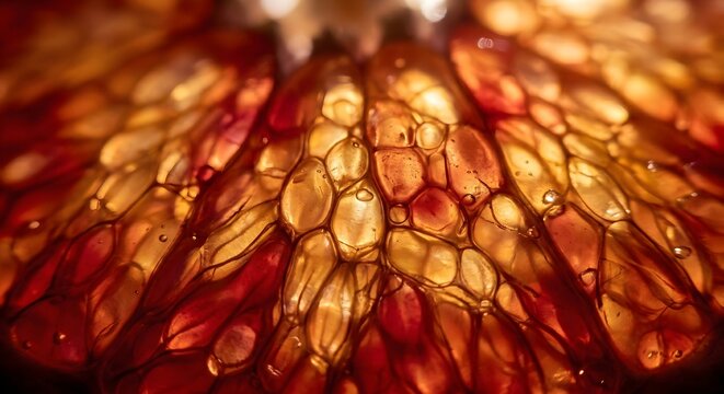 Extreme Macro Close-up of Citrus Fruit Pulp Cells and Juice Vesicles with Backlighting