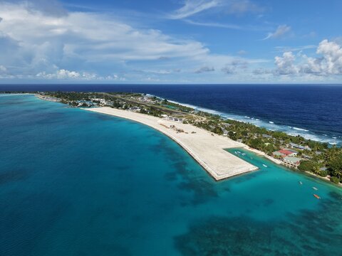 FUNAFUTI, TUVALU - MARCH 2026: Aerial view of the TCAP_1A land reclamation site. A new Partnership Building and Parliament House will be constructed here with support from Taiwan.