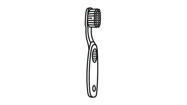 Black and white line drawing of a modern plastic toothbrush with a textured handle is presented vertically against a white background.