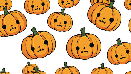Fototapeta premium Festive halloween pattern background featuring adorable orange pumpkins with small eyes and mouths in different positions.