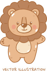 Obraz premium Cute Hand-Drawn Baby Lion Waving Hello Illustration: Adorable Standing Lion Cub Character for Nursery, Baby Shower, First Birthday, and Kids Celebration Decor.