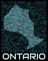 Naklejka premium Ontario, Canada digital dotted map. Shape of the province in cyan color palette on dark background. Futuristic Ontario, Canada map design. Vector illustration.