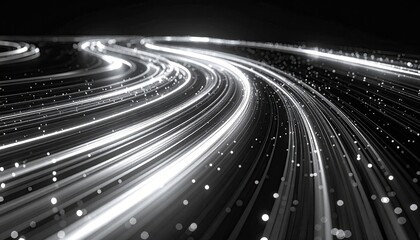 Fototapeta premium Abstract data streams flow in dark space, blurred background, representing information technology or networks