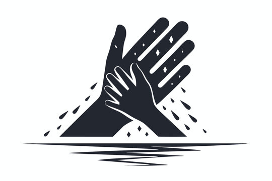Helping hand reaching out, symbolizing support, assistance, and connection in a minimalist black and white design.