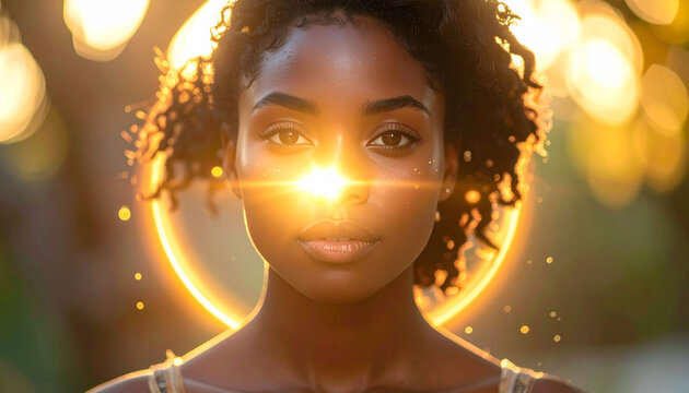 Woman radiates mystical aura with soft light