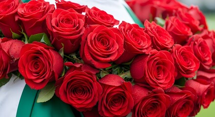 Naklejka premium Kentucky Derby celebration featuring vibrant red roses arranged beautifully in a lush green bouquet